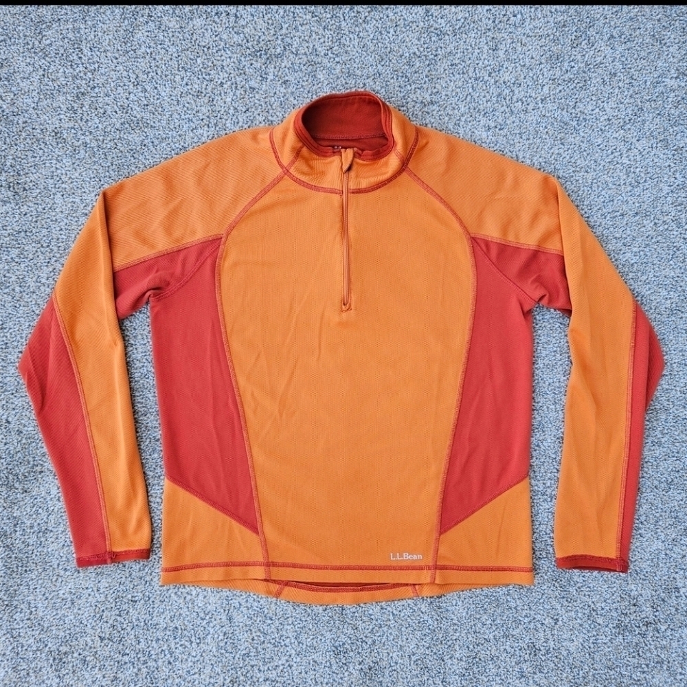 L.L. Bean Women M Orange Red Vintage Quarter 1/4 Zip Pullover Shirt Jacket
